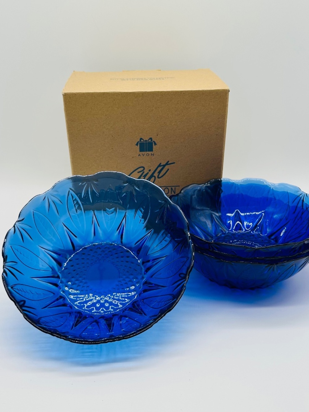 VTG Avon Royal Sapphire Cobalt Blue 6.25" Bowls Set of 4 Made In France